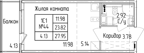 Квартира студия 23.82 м², 2/4 эт., ЖК «Любоград в Стрельне»